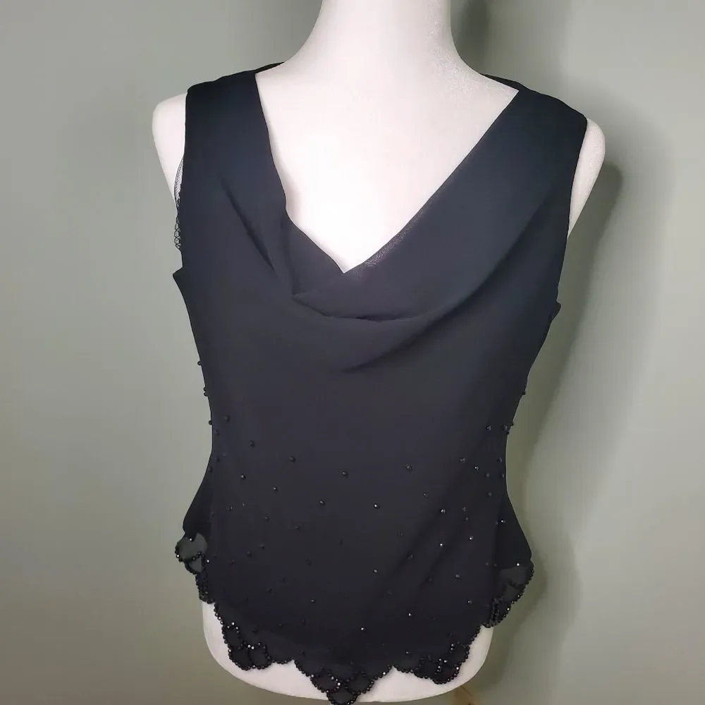 J.R. Nites by Caliendo Scalloped Black Sleeveless Top Size 6 - Picture 1 of 8